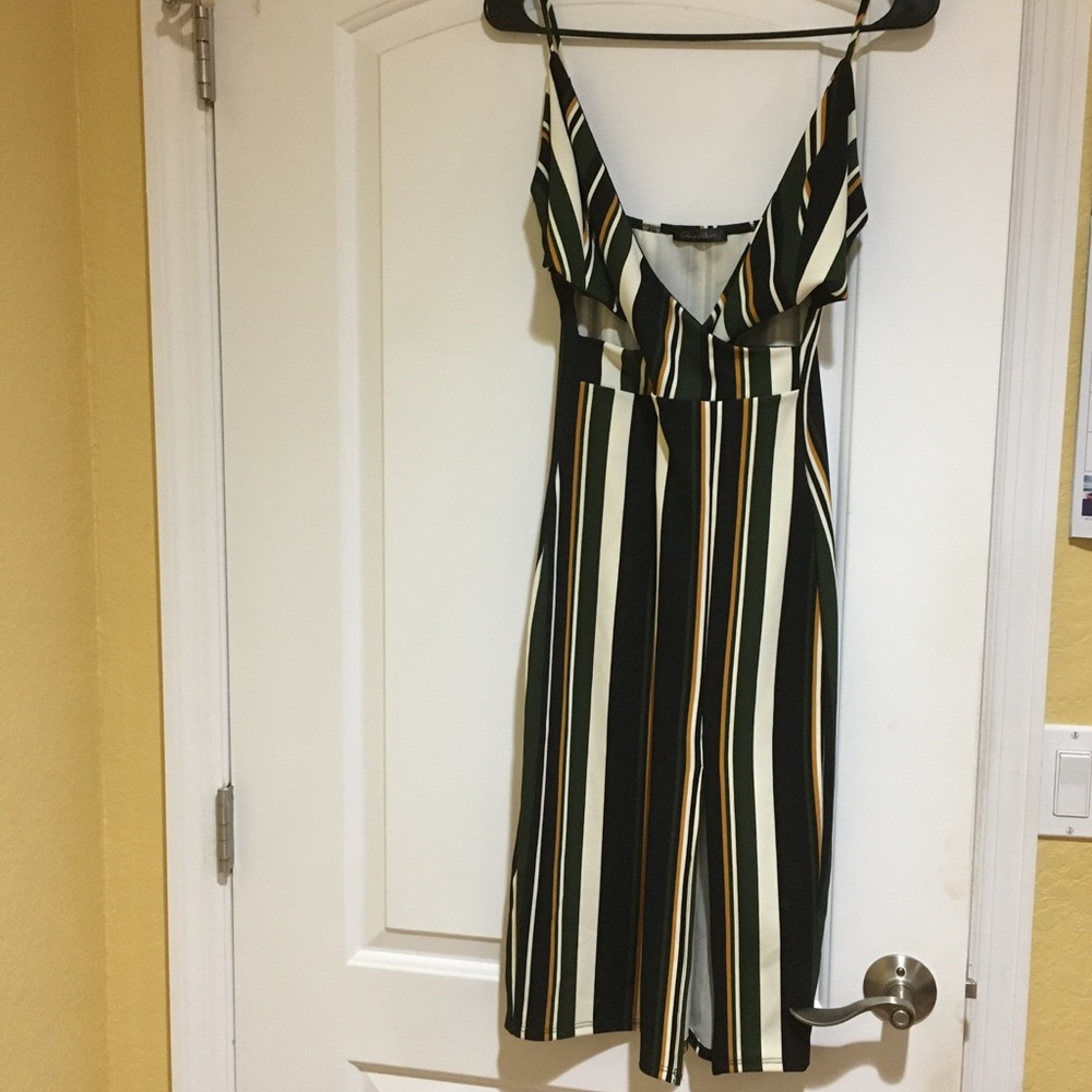 Shinestar sexy high slit pinstripe party dress